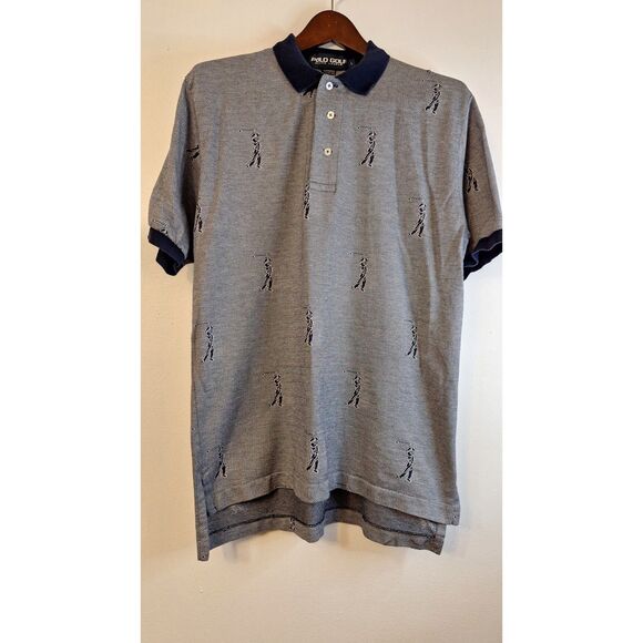 VINTAGE POLO RALPH LAUREN GOLF LOGO GOLFER MOTIF MEN'S LARGE 90'S COTTON SHIRT - Picture 1 of 6